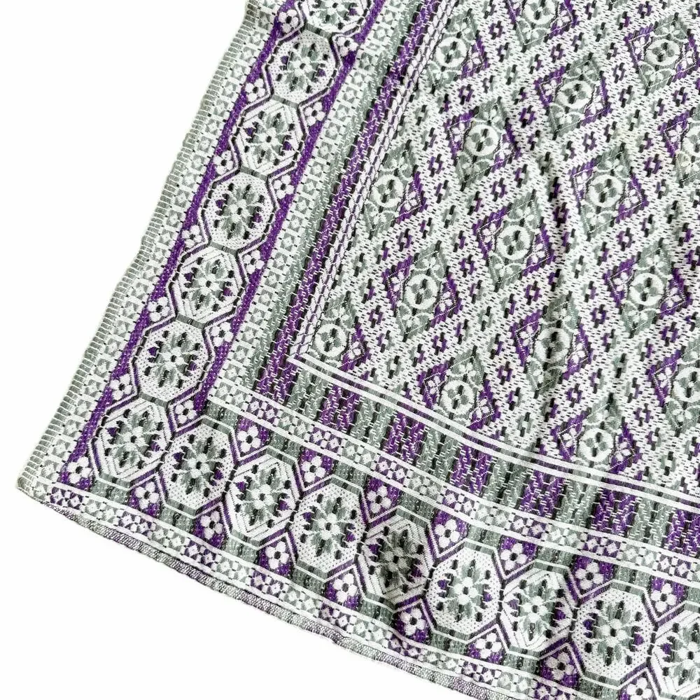 Vintage Purple Gray Geometric Block Print Tablecloth Retro Cottagecore 60x60